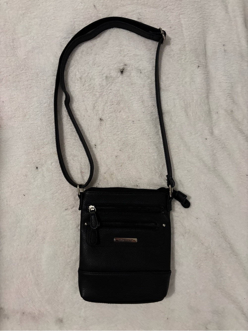 Stone & Co. Womens Black Leather Shoulder Purse